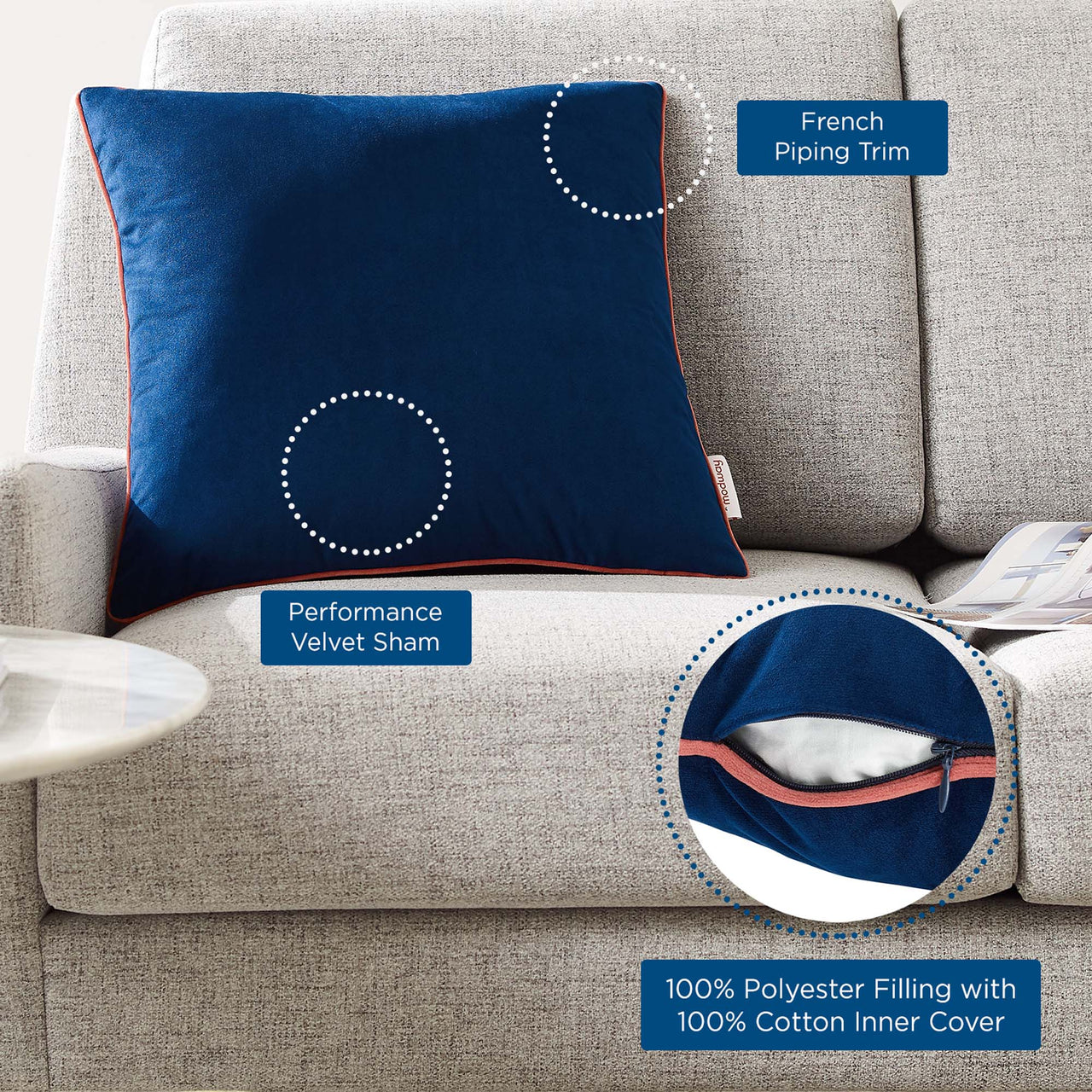 Dual Tone Velvet Accent Pillow, Navy & Blossom