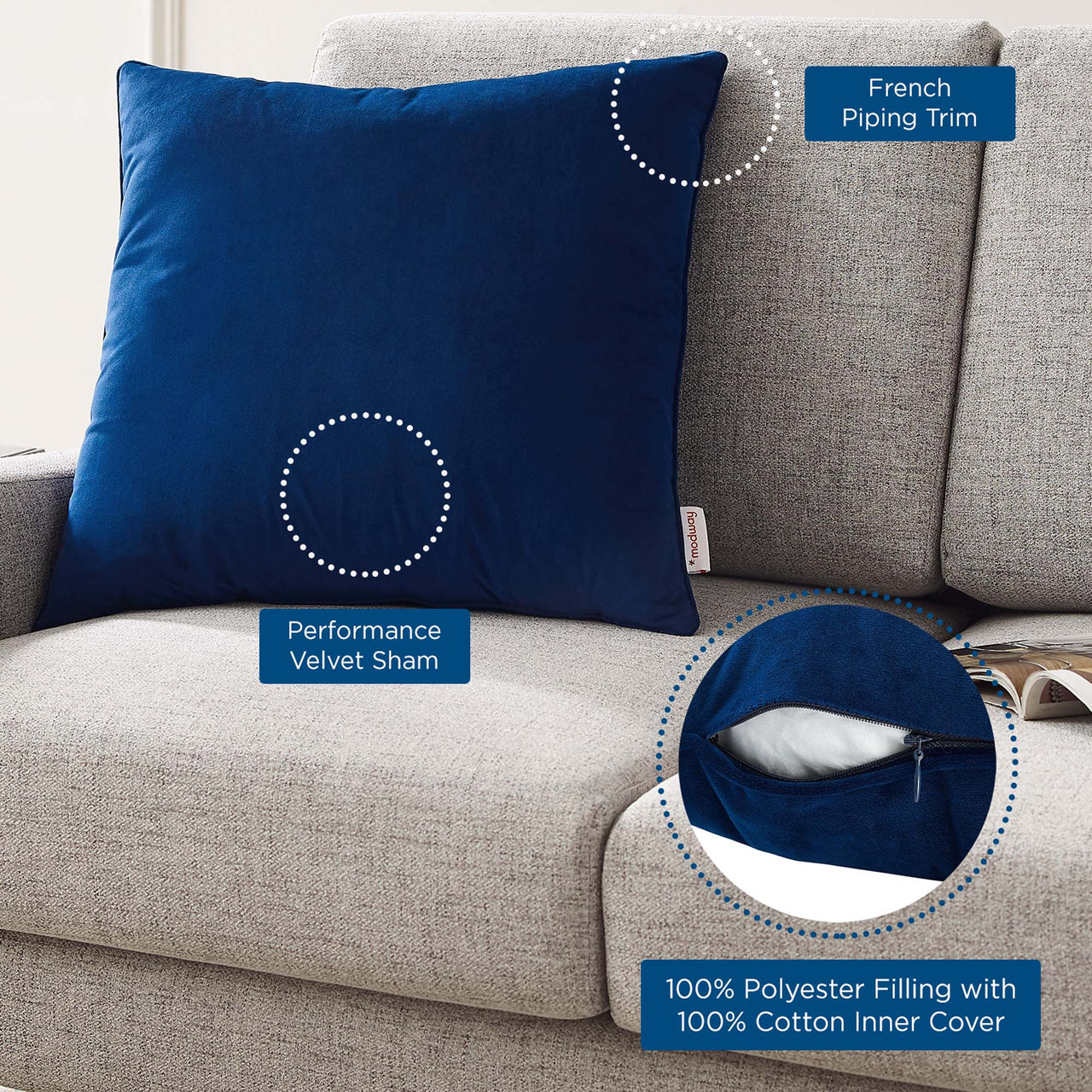 Velisse Luxe Velvet Throw Pillow, Medium, Navy