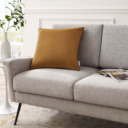 Dual Tone Velvet Accent Pillow, Cognac & Green