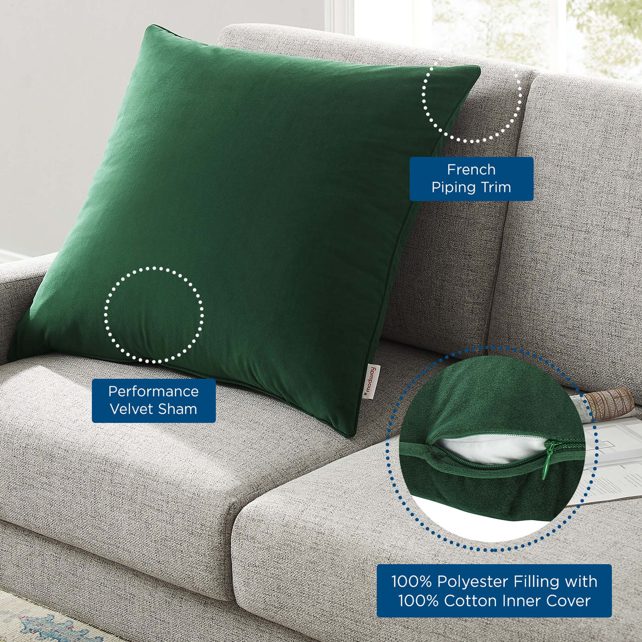 Velisse Luxe Velvet Throw Pillow, Large, Green