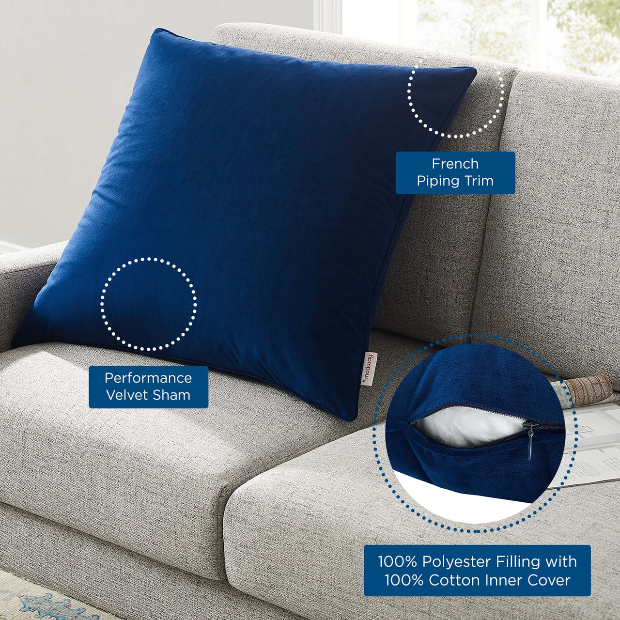 Velisse Luxe Velvet Throw Pillow, Large, Navy