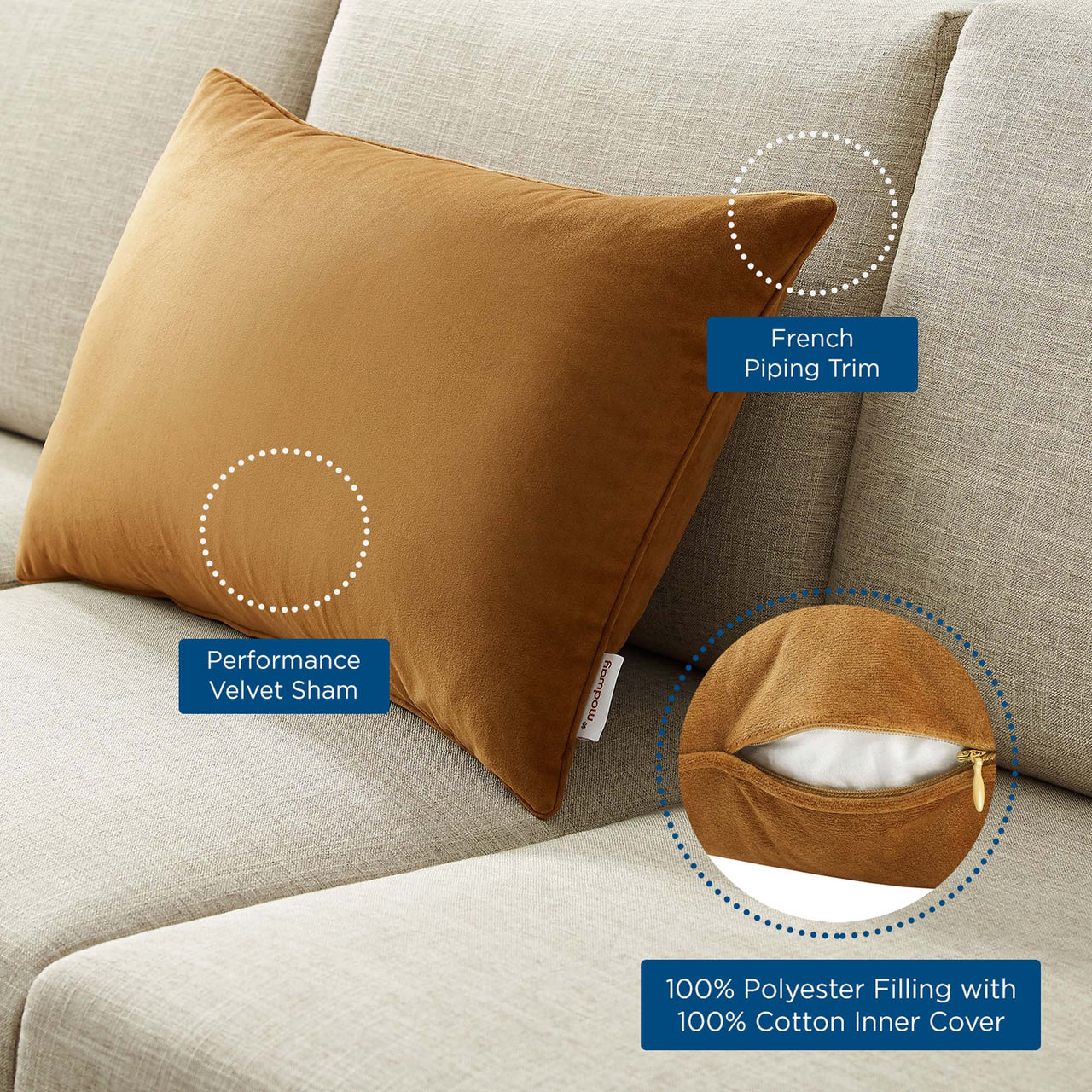 Velisse Luxe Velvet Contour Throw Pillow, Large, Cognac
