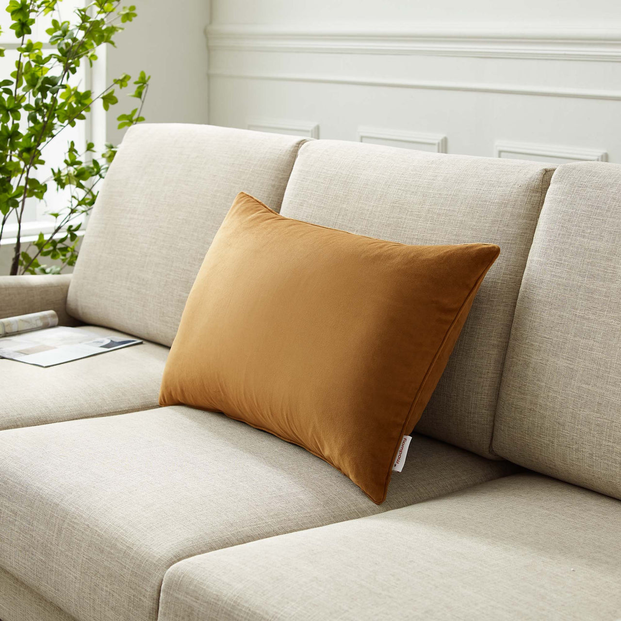 Velisse Luxe Velvet Contour Throw Pillow, Large, Cognac