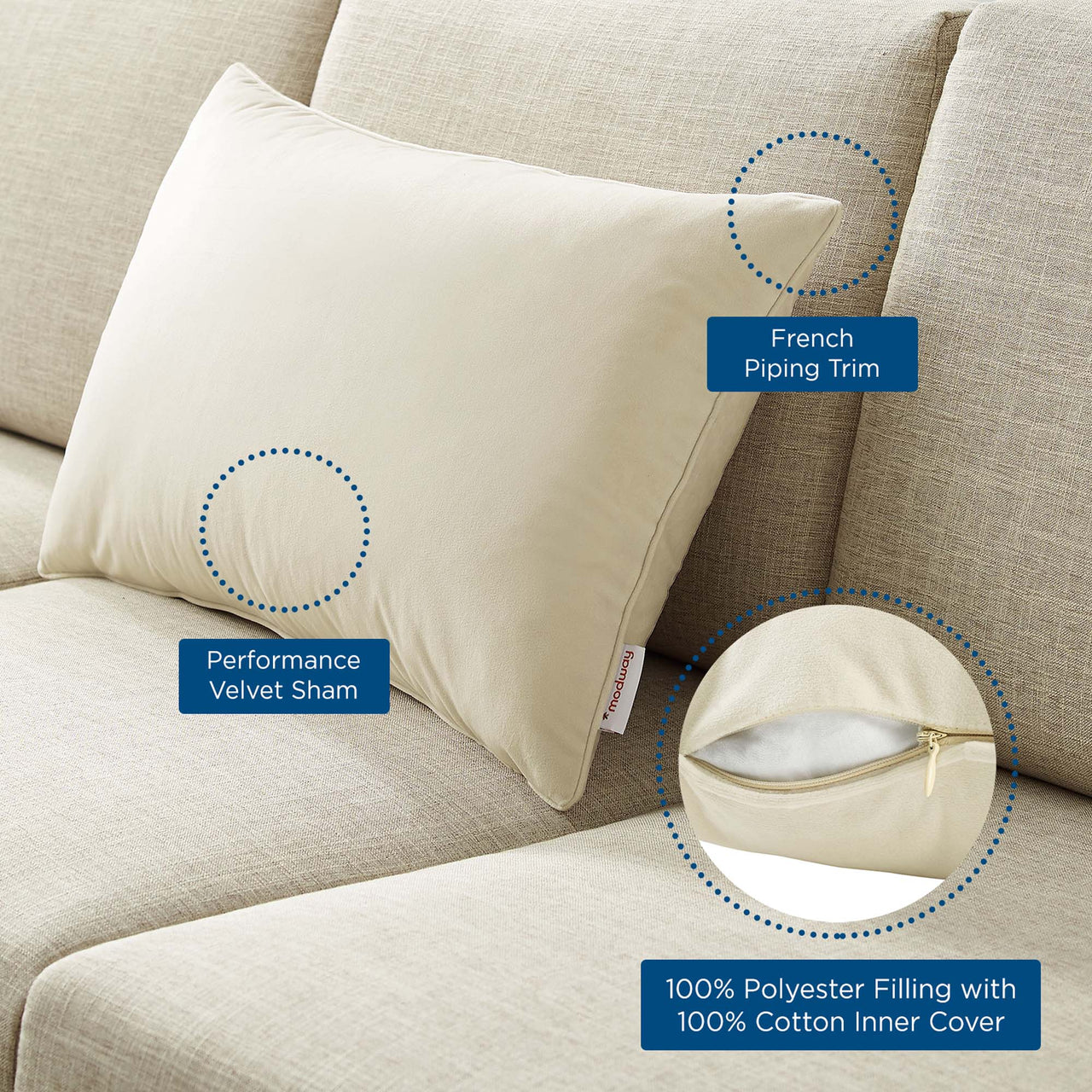 Velisse Luxe Velvet Contour Throw Pillow, Large, Ivory
