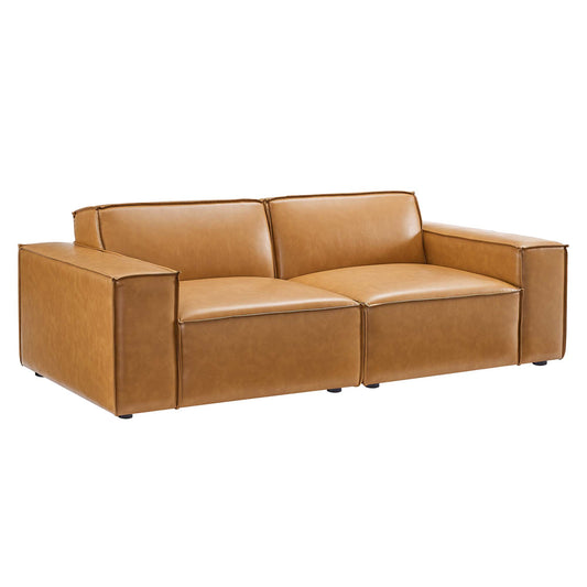 Phoenix Modular Eco-Leather Loveseat Sectional, Tan