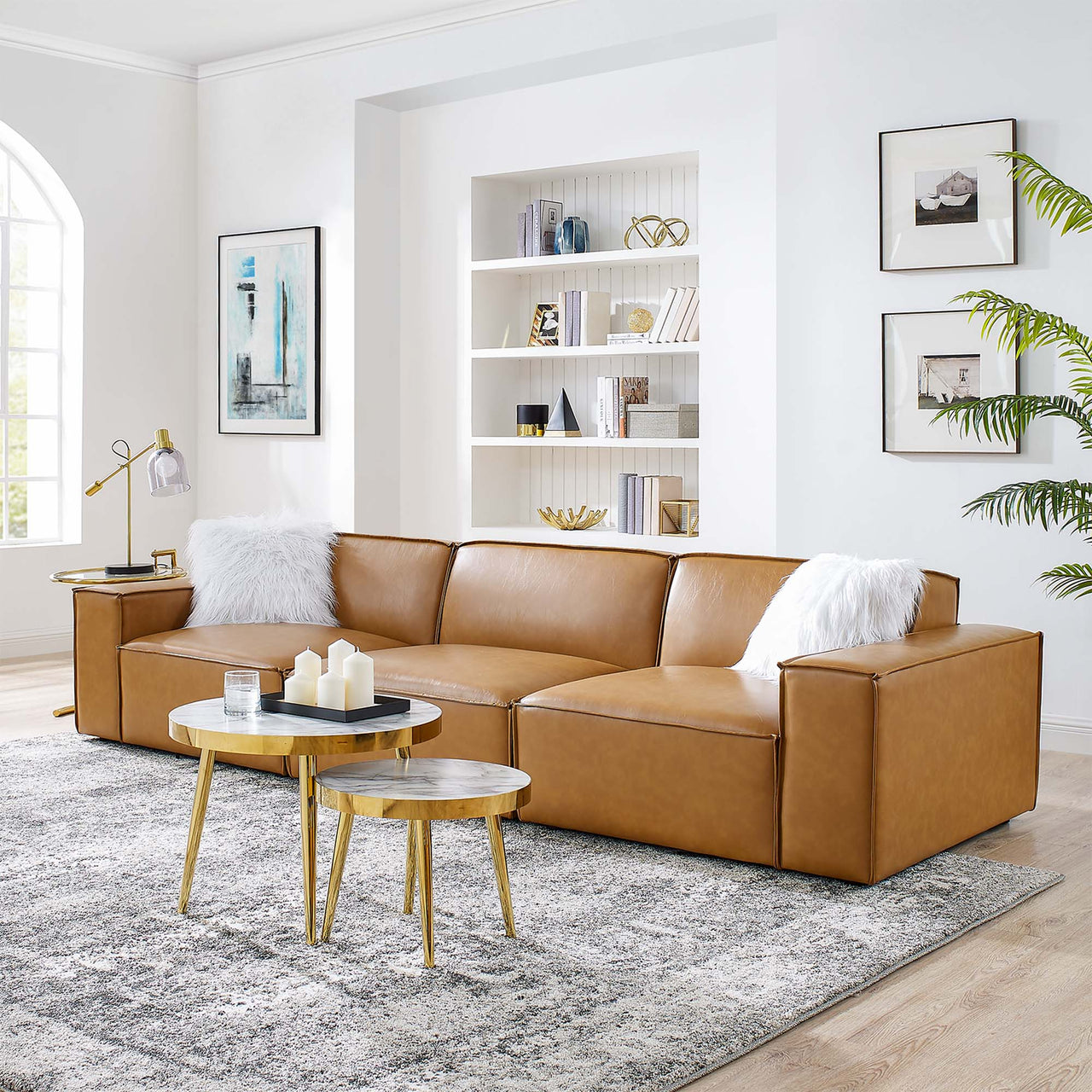 Phoenix 3-Piece Modular Eco-Leather Sofa Sectional, Tan