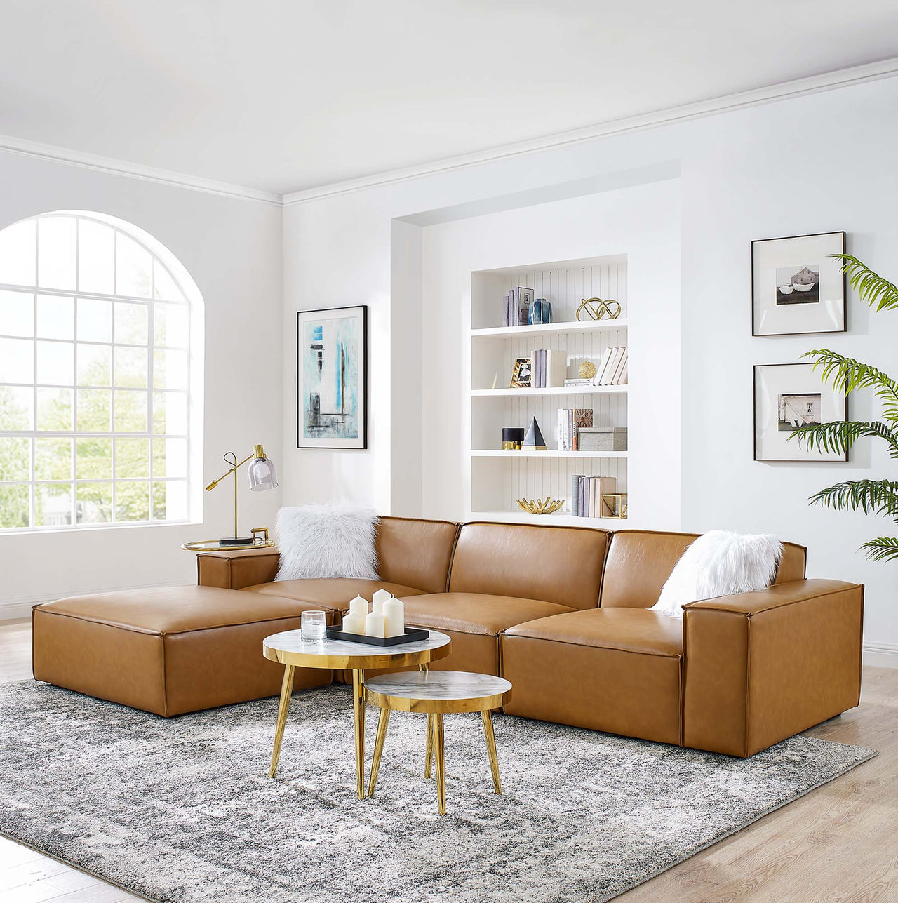 Phoenix 4-Piece Modular Eco-Leather L-Shaped Sectional, Tan