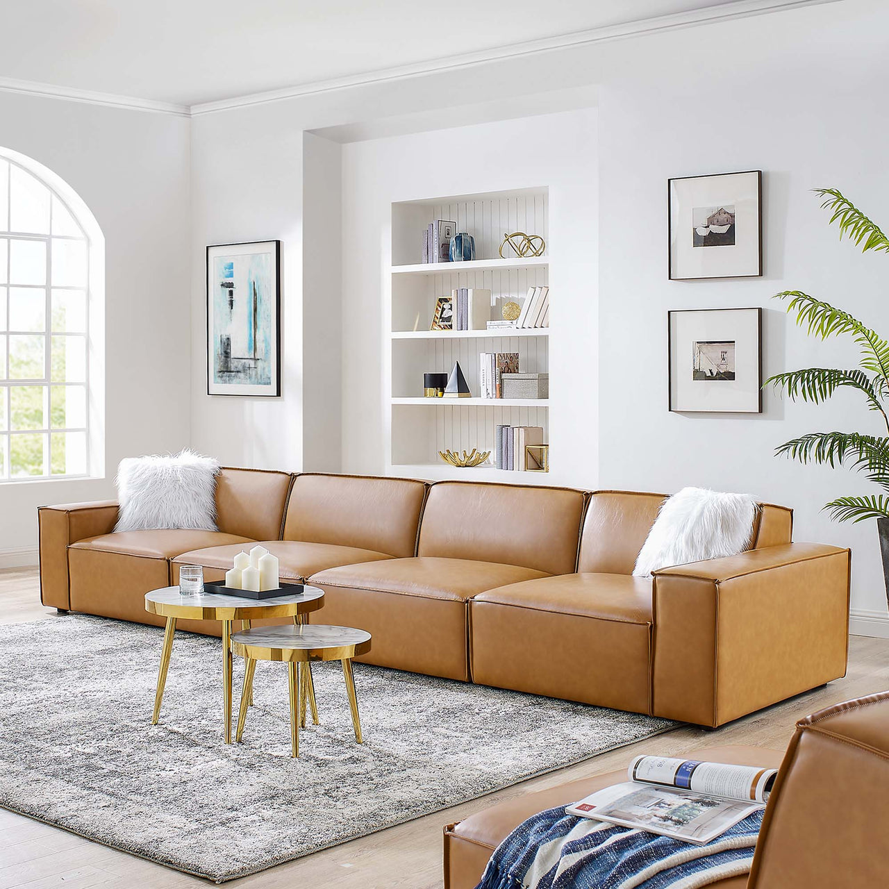 Phoenix 4-Piece Modular Eco-Leather Sofa Sectional, Tan