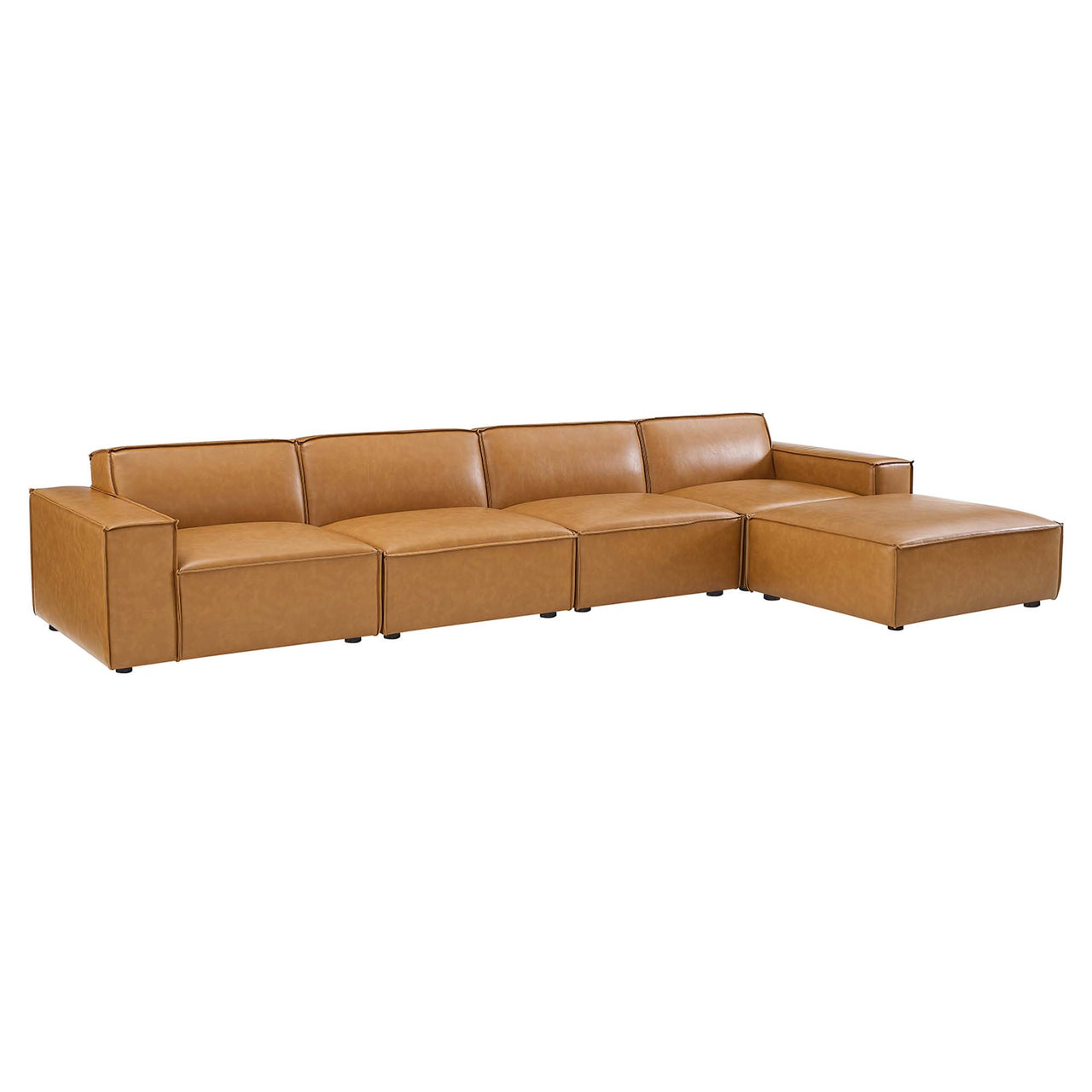 Phoenix 5-Piece Modular Eco-Leather L-Shaped Sectional, Tan