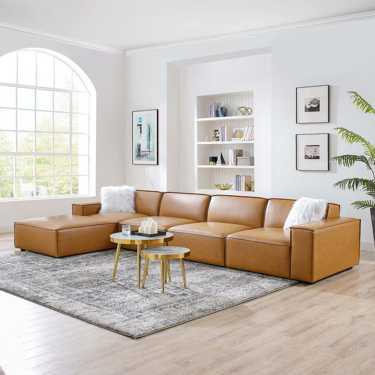 Phoenix 5-Piece Modular Eco-Leather L-Shaped Sectional, Tan