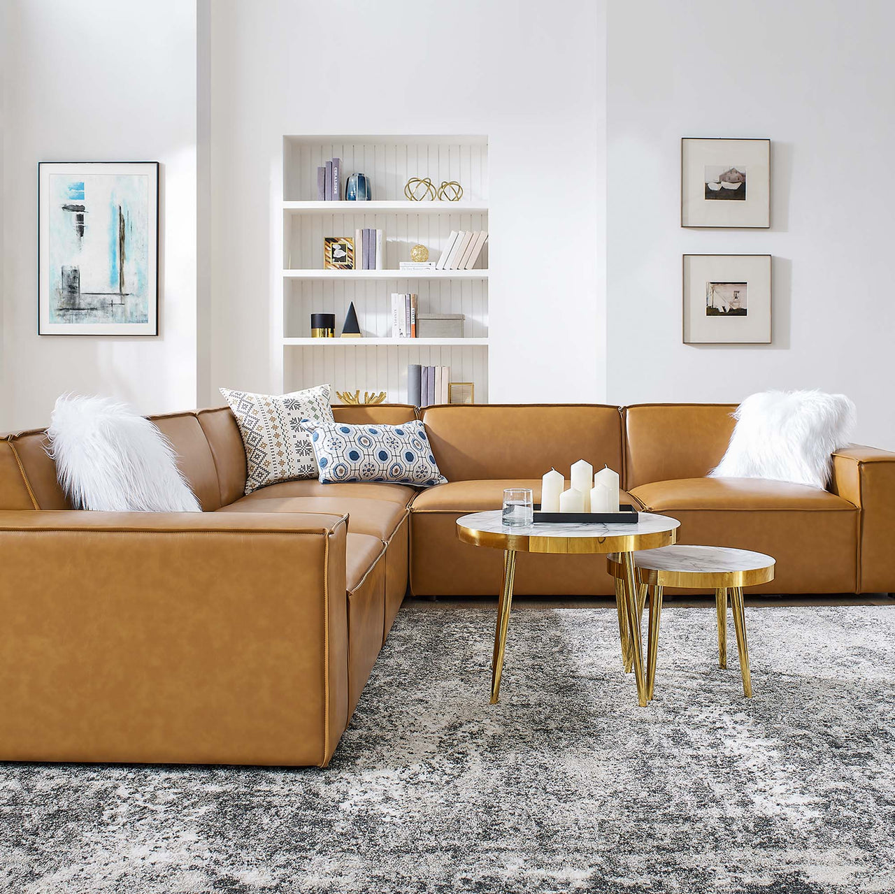 Phoenix 5-Piece Modular Eco-Leather Corner Sectional, Tan