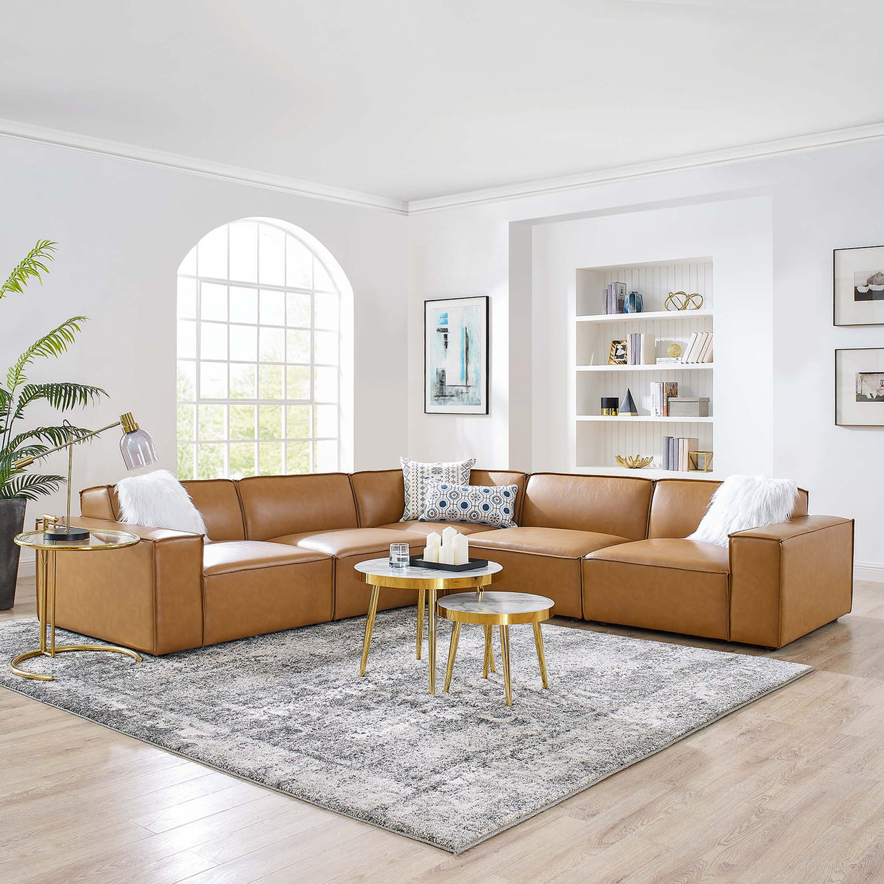 Phoenix 5-Piece Modular Eco-Leather Corner Sectional, Tan