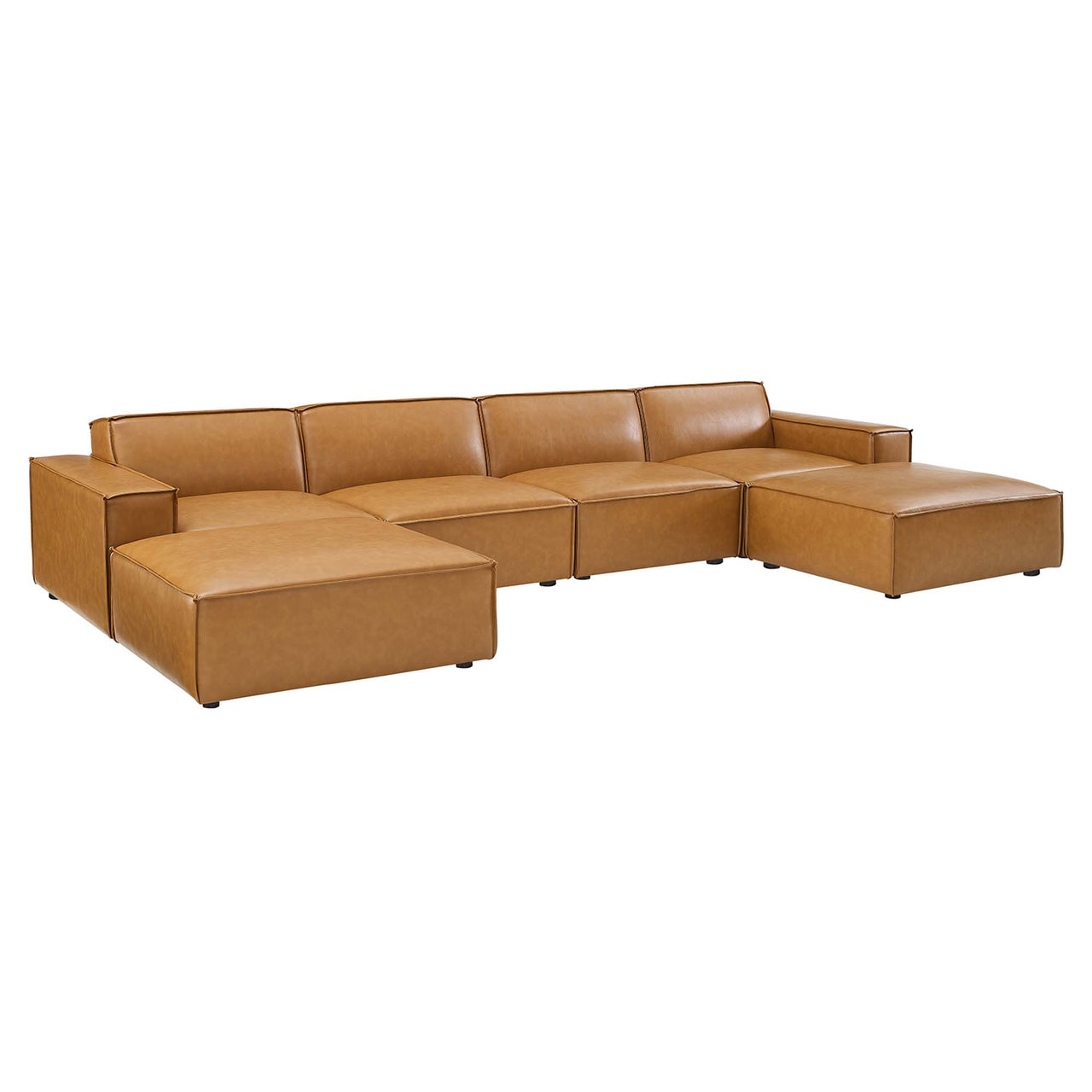 Phoenix 6-Piece Modular Eco-Leather U-Shaped Sectional, Tan