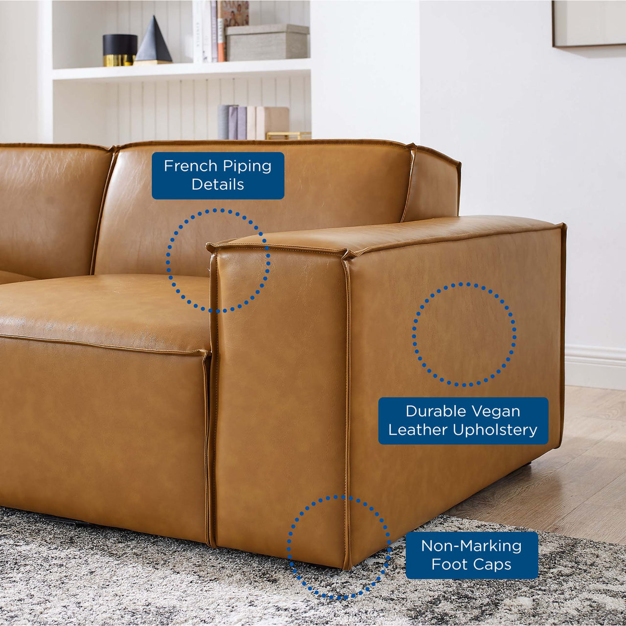 Phoenix 6-Piece Modular Eco-Leather U-Shaped Sectional, Tan