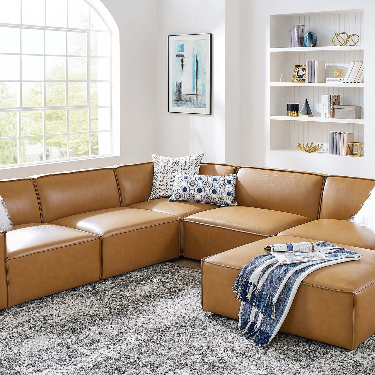 Phoenix 6-Piece Modular Eco-Leather Sectional, Tan