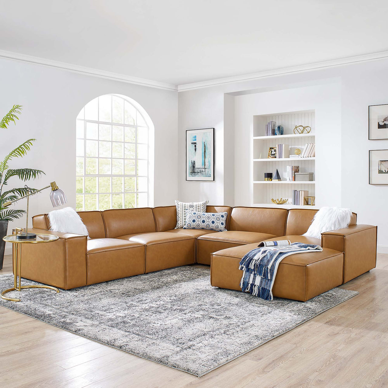Phoenix 6-Piece Modular Eco-Leather Sectional, Tan