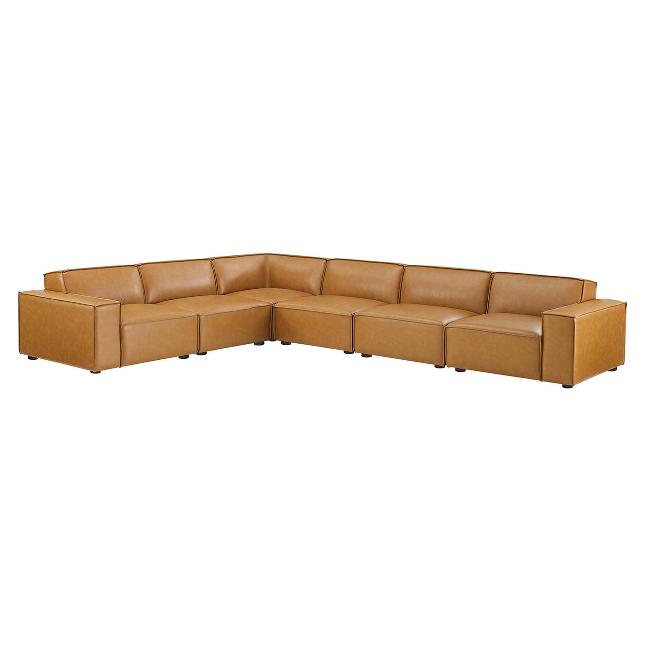 Phoenix 6-Piece Modular Eco-Leather L-Shaped Corner Sectional, Tan