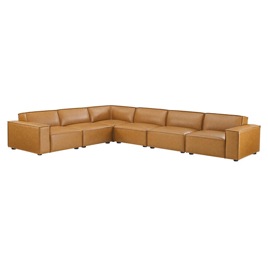 Phoenix 6-Piece Modular Eco-Leather L-Shaped Corner Sectional, Tan