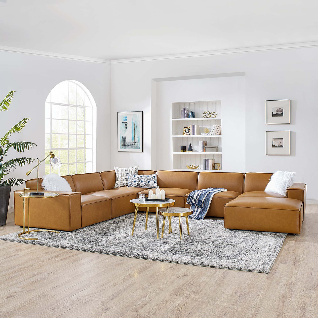 Phoenix 7-Piece Modular Eco-Leather Sectional, Tan