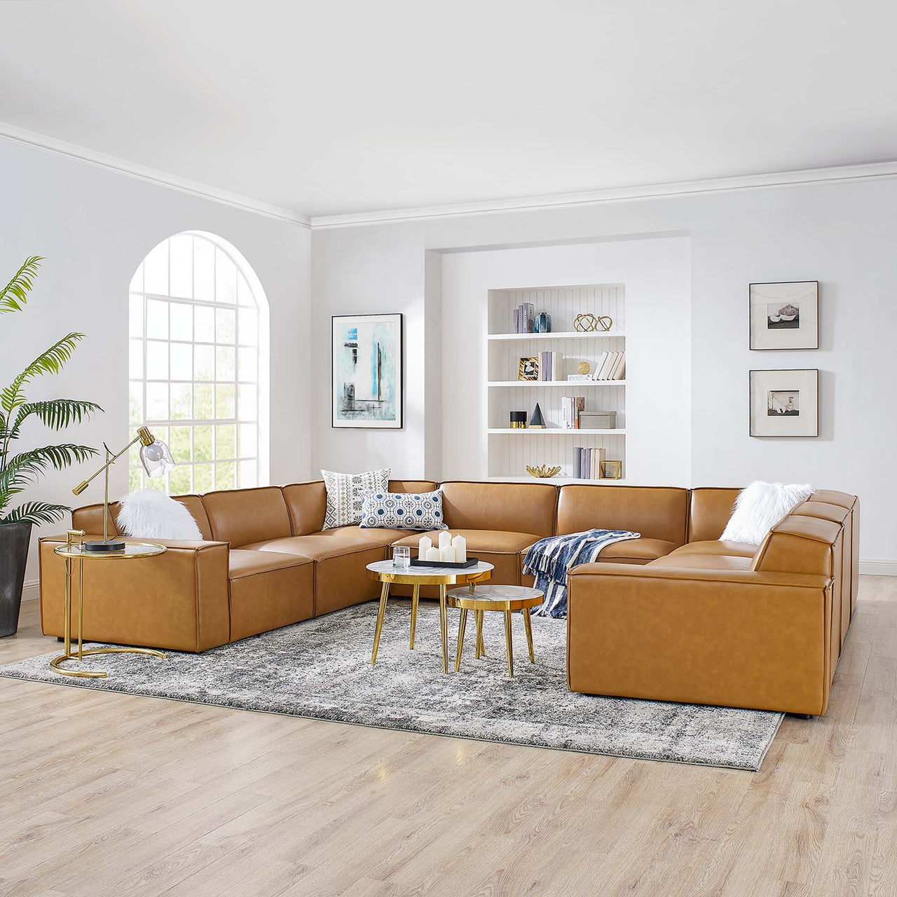 Phoenix 8-Piece Modular Eco-Leather U-Shaped Sectional, Tan