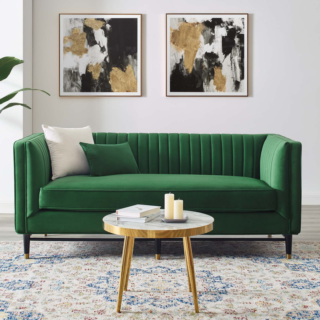 Delyra Upholstered Velvet Loveseat, Emerald