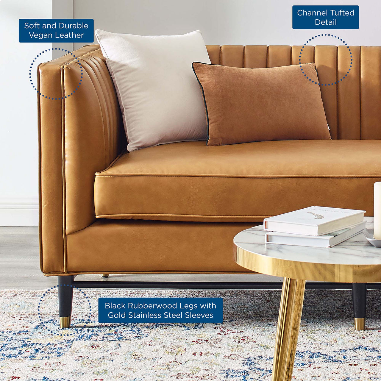 Delyra Eco-Leather Loveseat, Tan