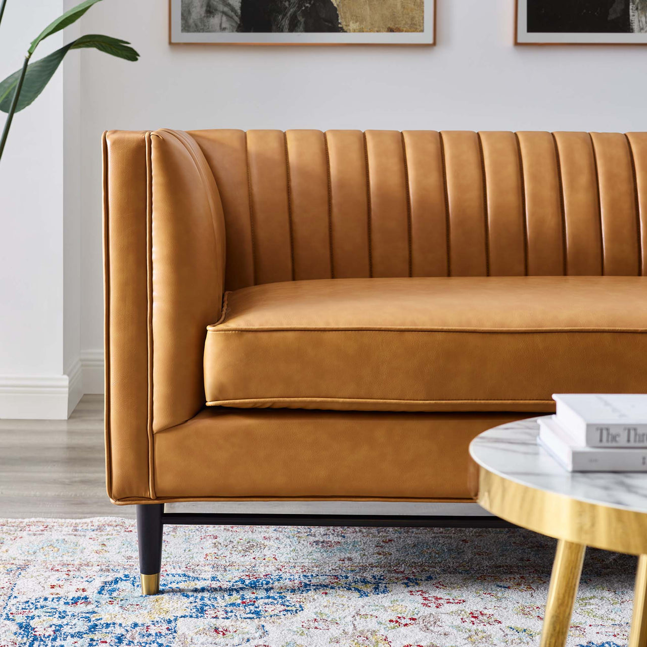 Delyra Eco-Leather Loveseat, Tan