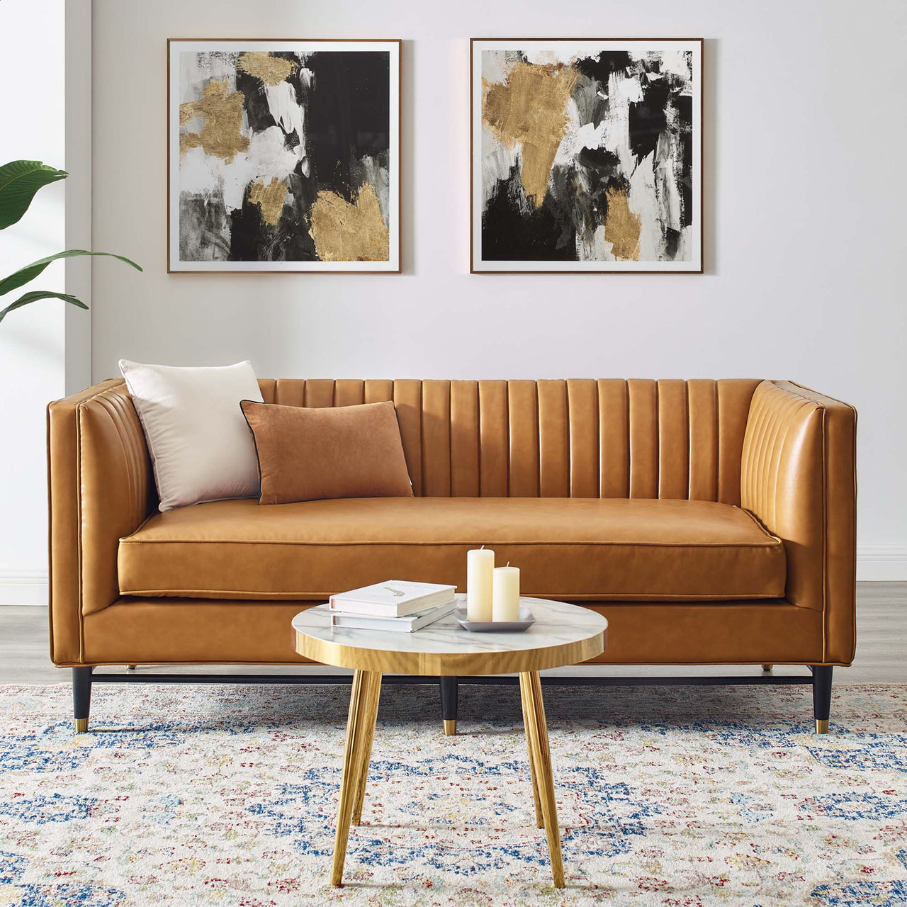 Delyra Eco-Leather Loveseat, Tan