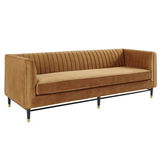 Delyra Upholstered Velvet Sofa, Cognac