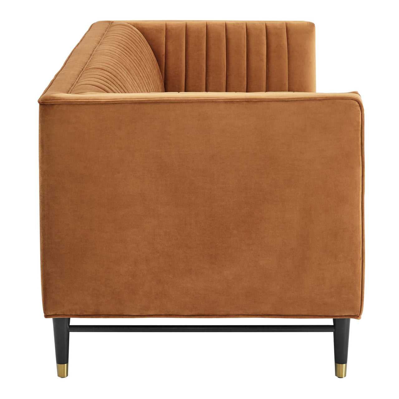 Delyra Upholstered Velvet Sofa, Cognac