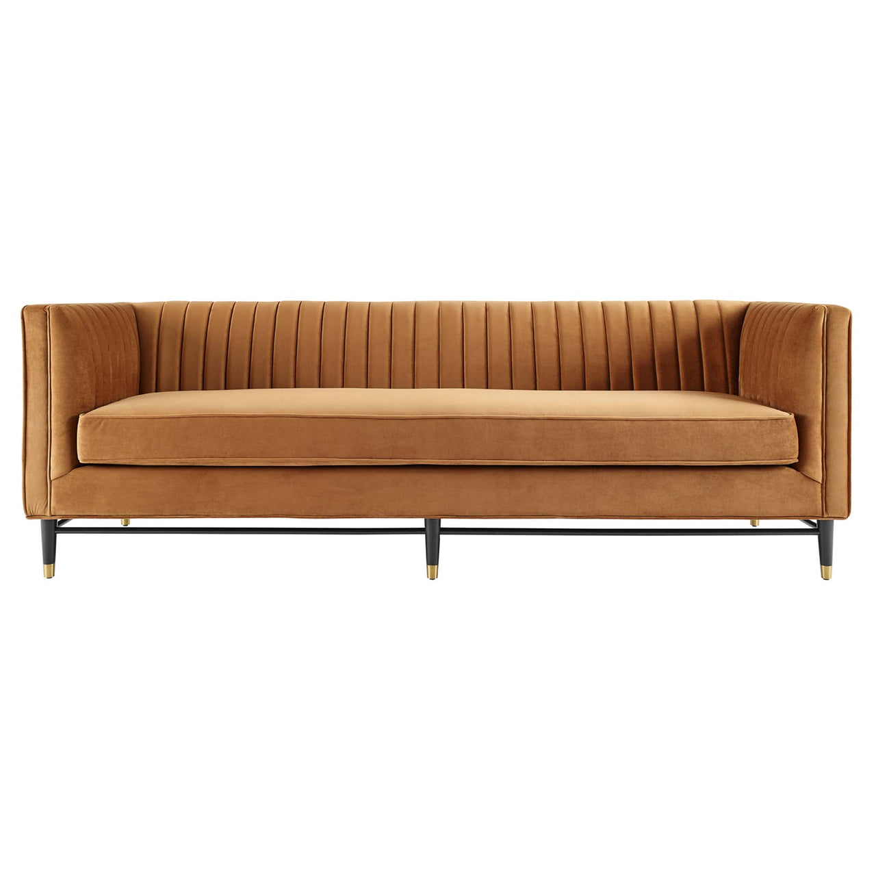 Delyra Upholstered Velvet Sofa, Cognac