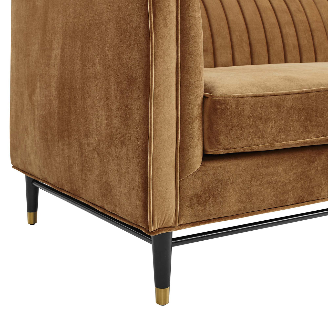 Delyra Upholstered Velvet Sofa, Cognac