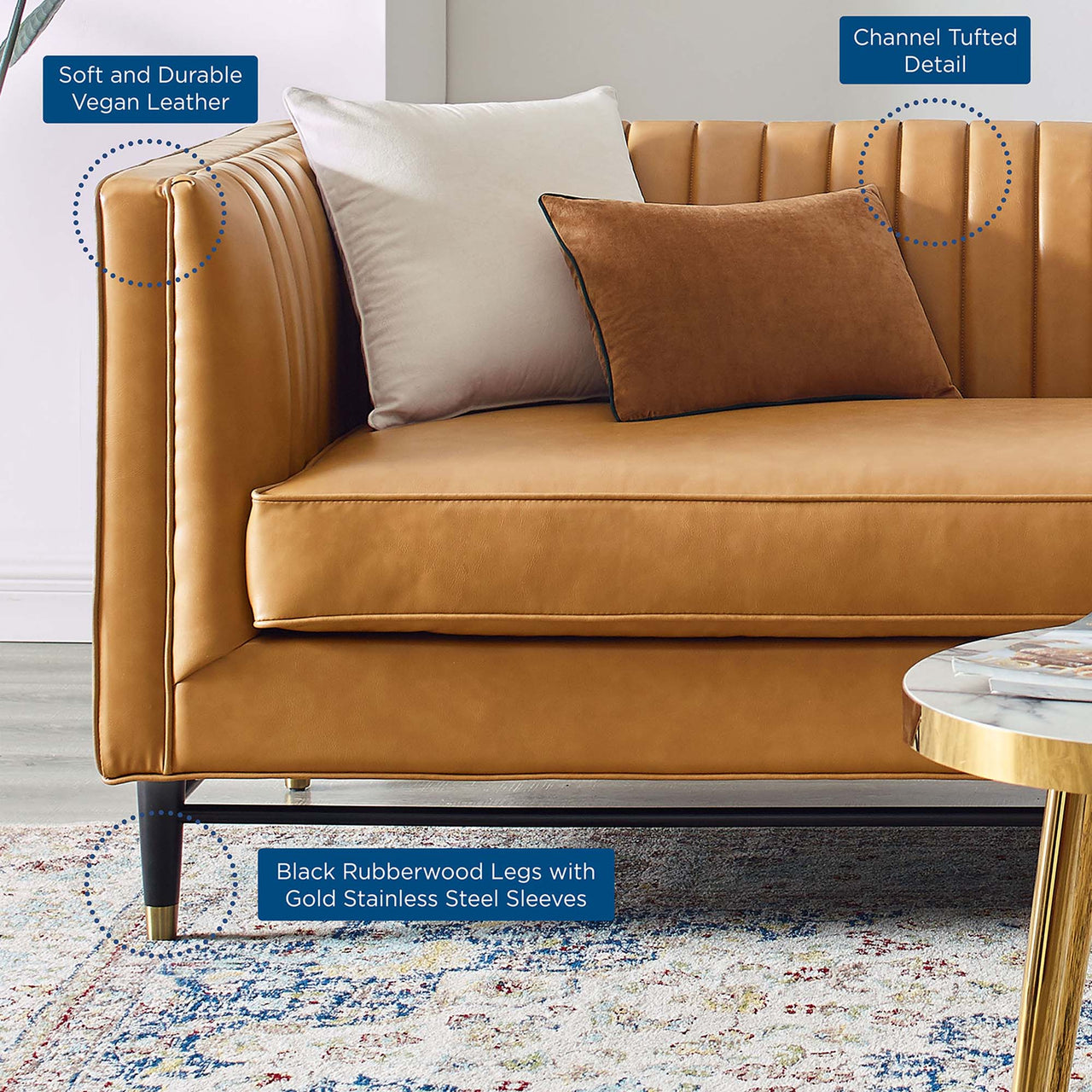 Delyra Eco-Leather Sofa, Tan
