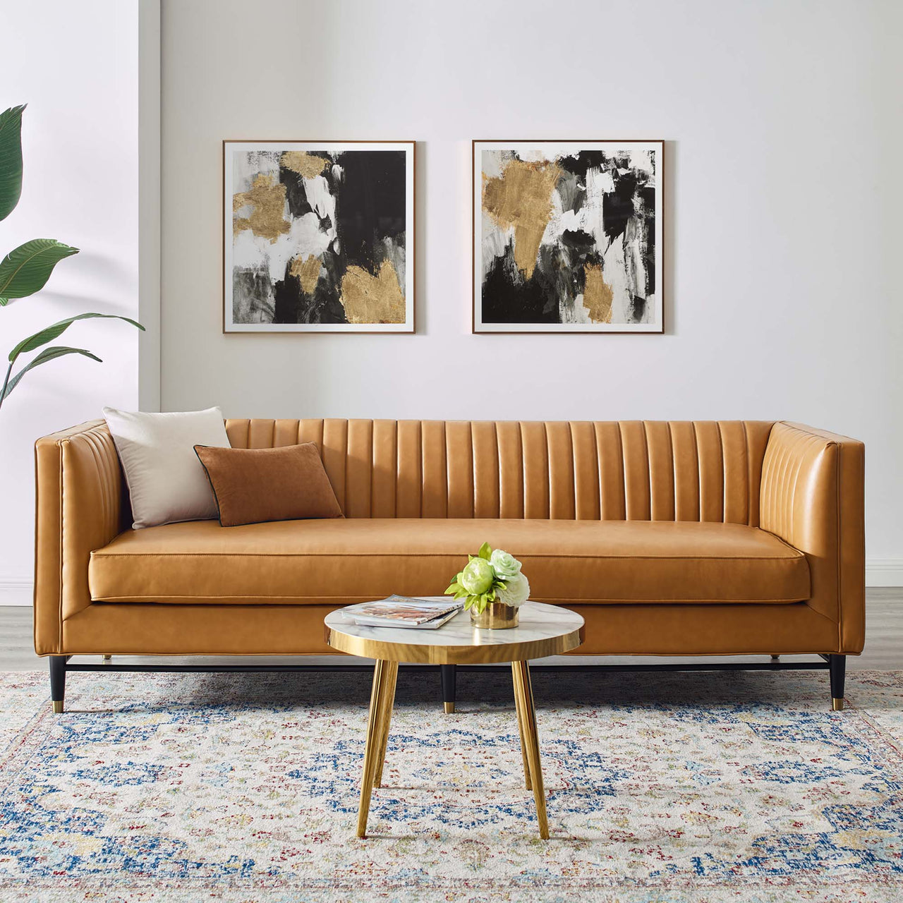 Delyra Eco-Leather Sofa, Tan
