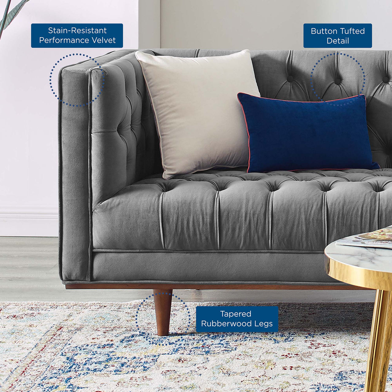 Estavale Velvet Sofa, Gray