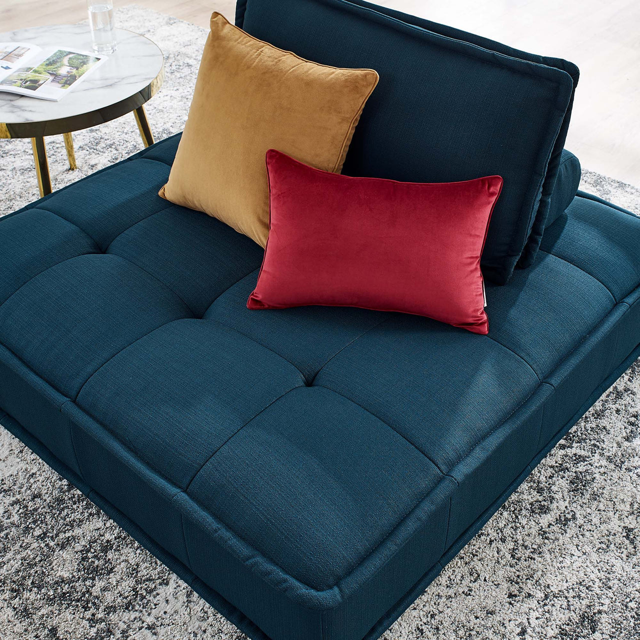 Introvert Fabric Armless Chair | Modular Sectional Component, Azure