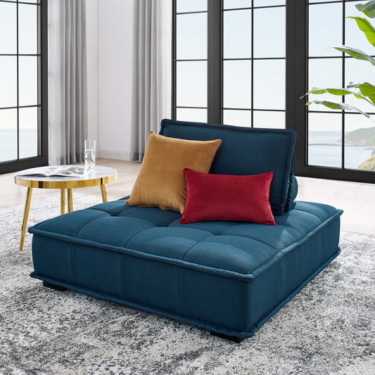 Introvert Fabric Armless Chair | Modular Sectional Component, Azure