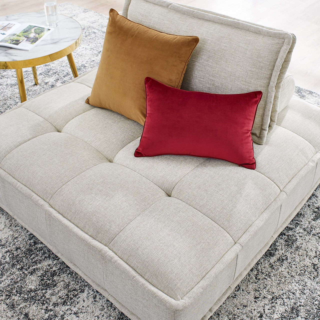 Introvert Fabric Armless Chair | Modular Sectional Component, Beige
