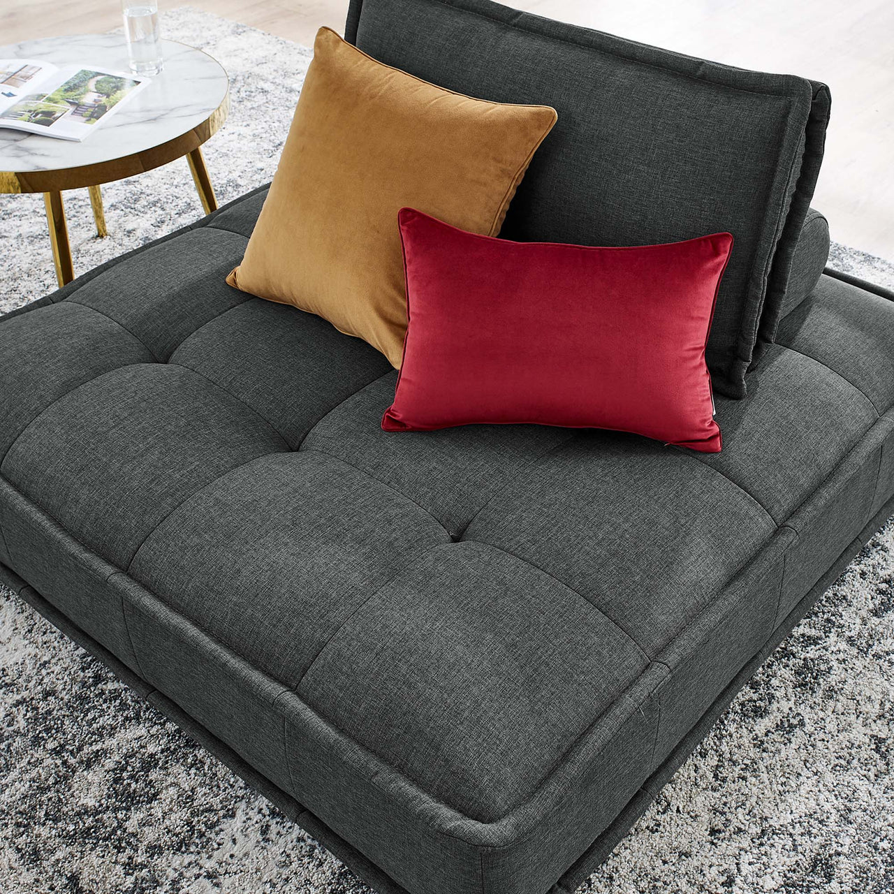Introvert Fabric Armless Chair | Modular Sectional Component, Gray