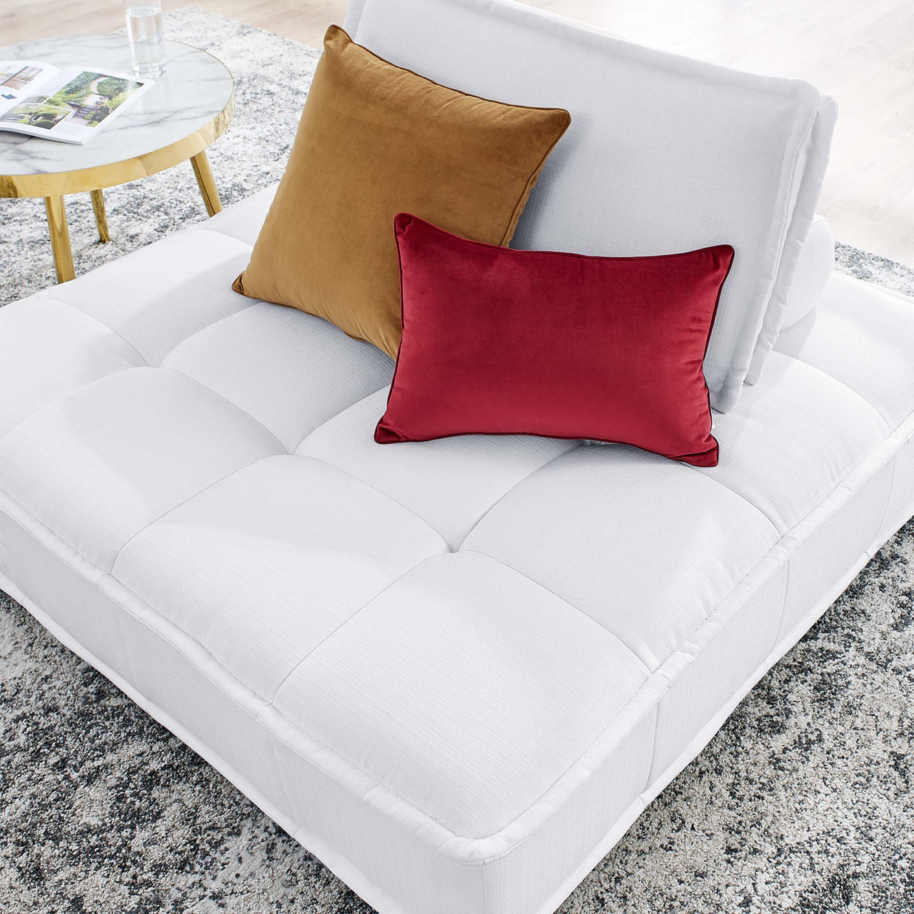 Introvert Fabric Armless Chair | Modular Sectional Component, White