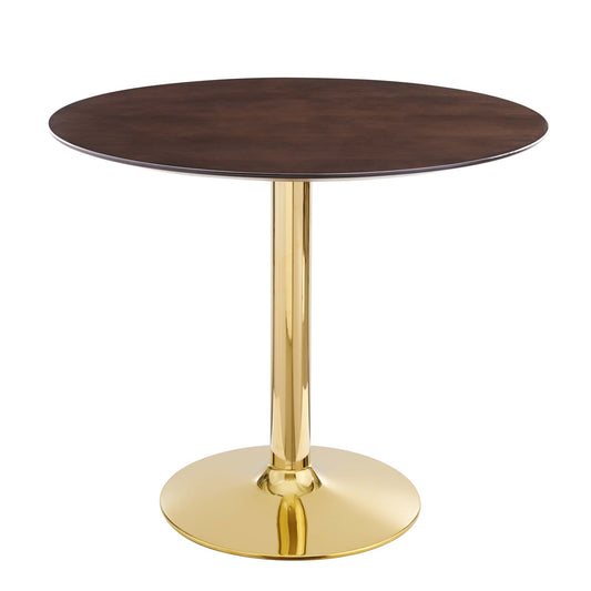 Kavrin Round Dining Table, Small, Gold & Cherry Walnut