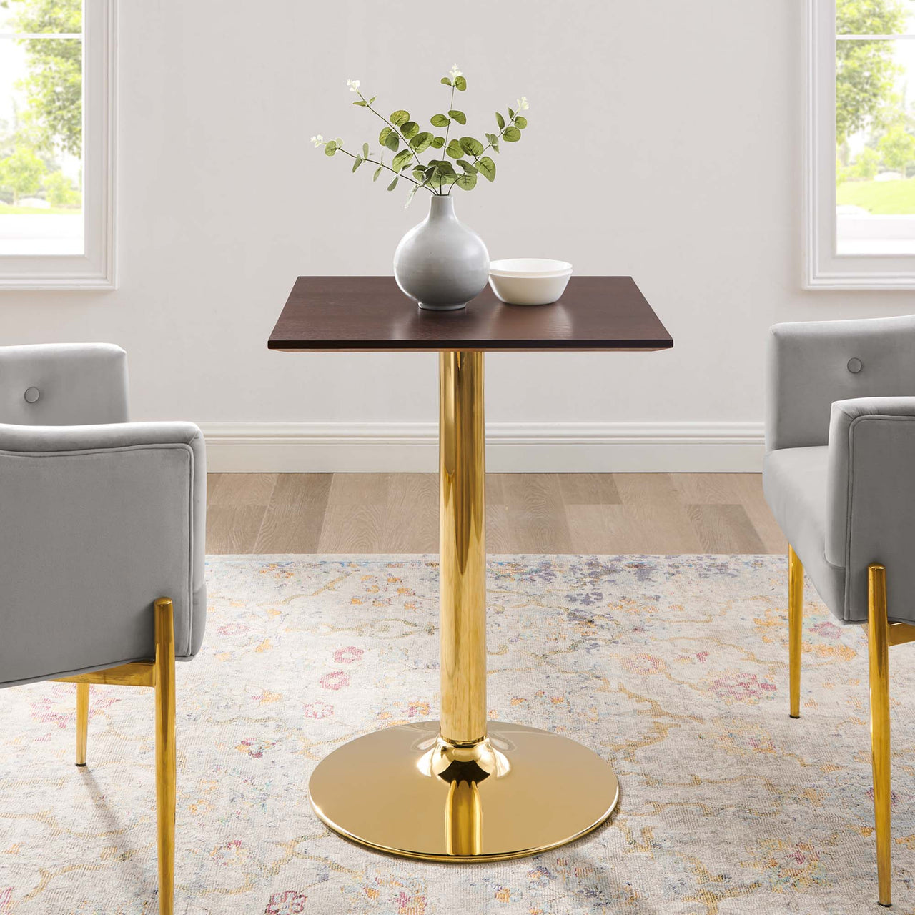 Kavrin Square Dining Table, Extra Small, Gold & Cherry Walnut
