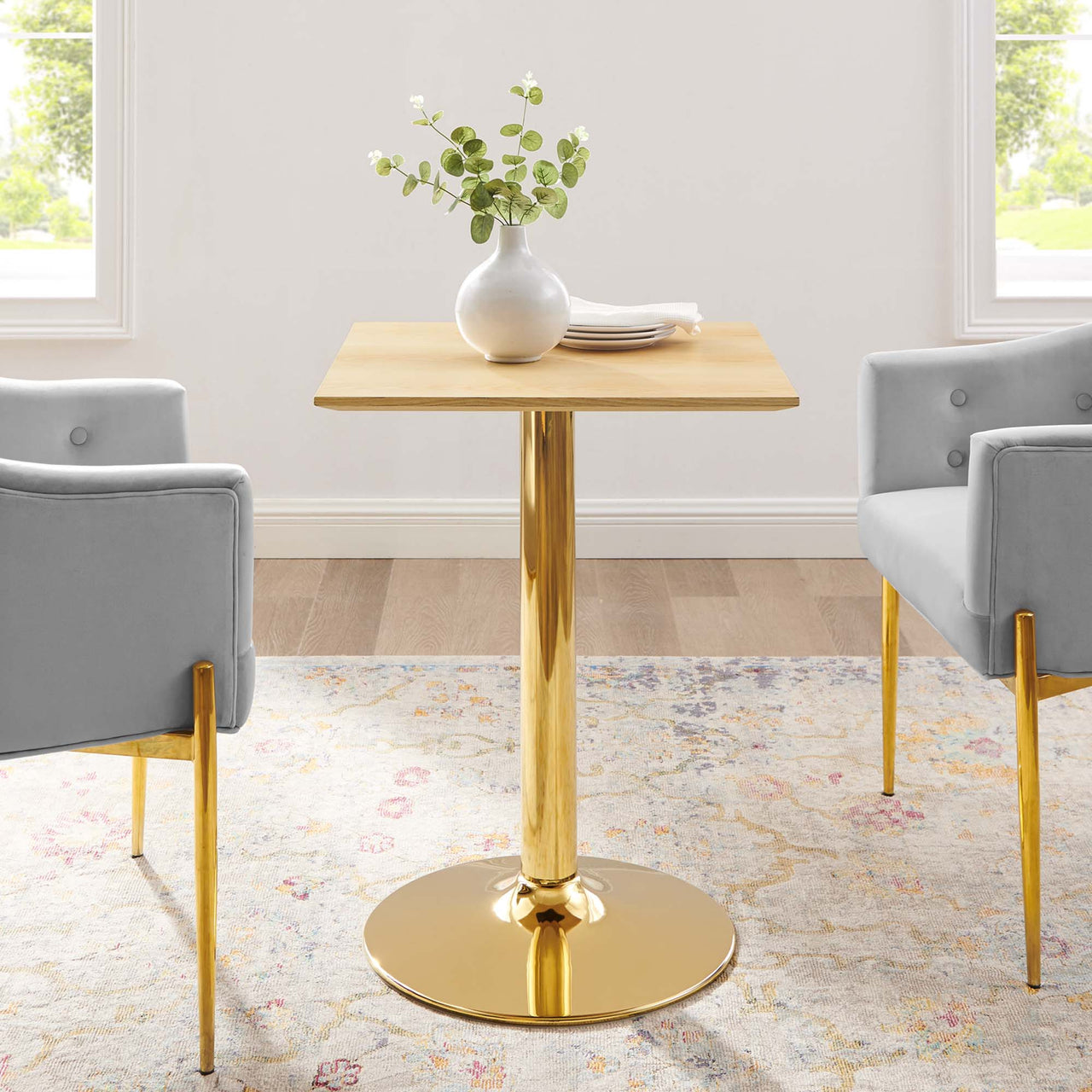 Kavrin Square Dining Table, Extra Small, Gold & Natural Wood