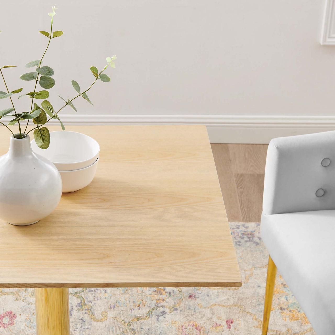 Kavrin Square Dining Table, Small, Gold & Natural Wood