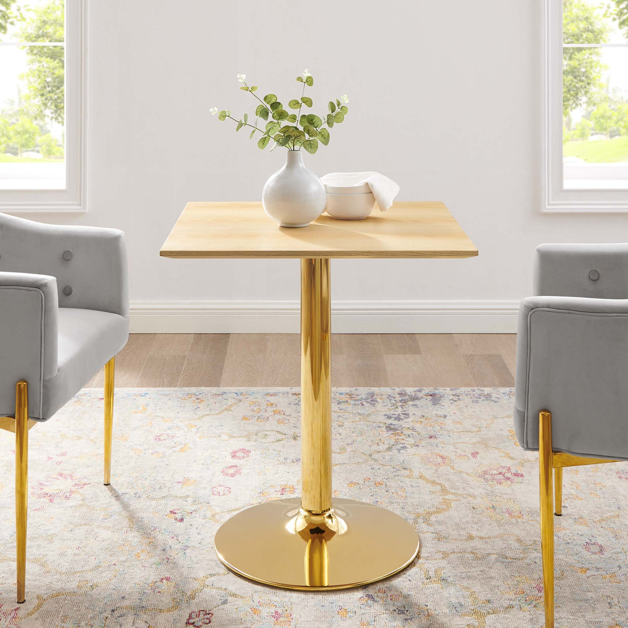 Kavrin Square Dining Table, Small, Gold & Natural Wood