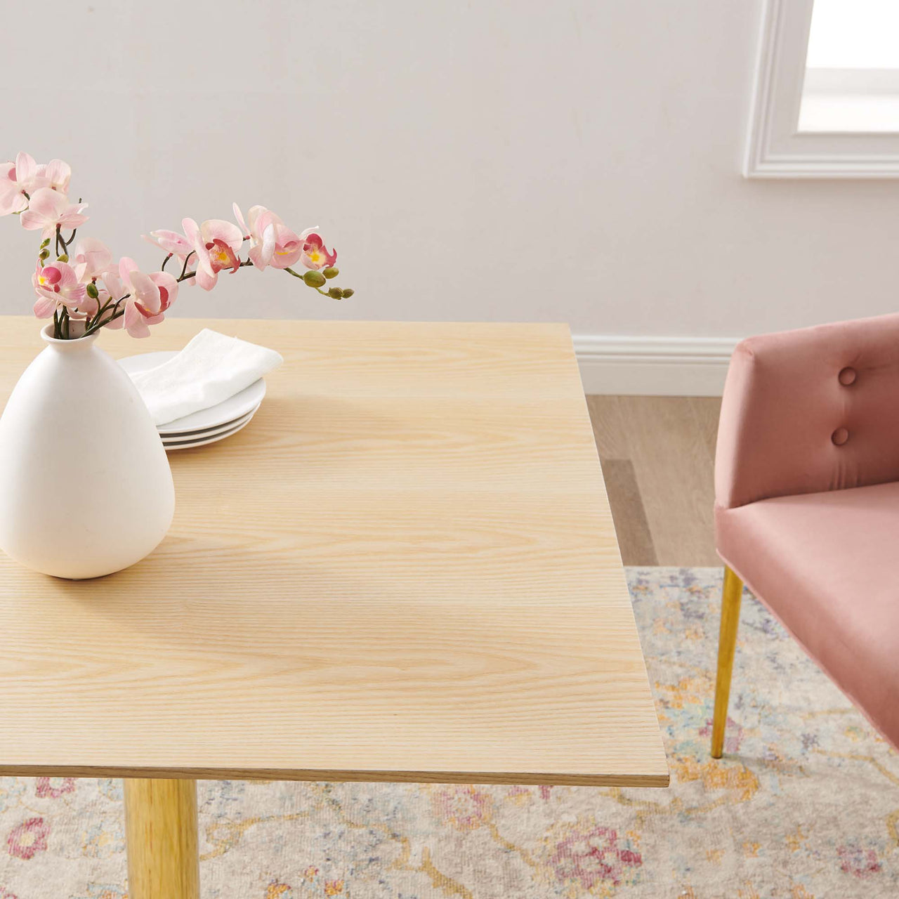 Kavrin Square Dining Table, Medium, Gold & Natural Wood