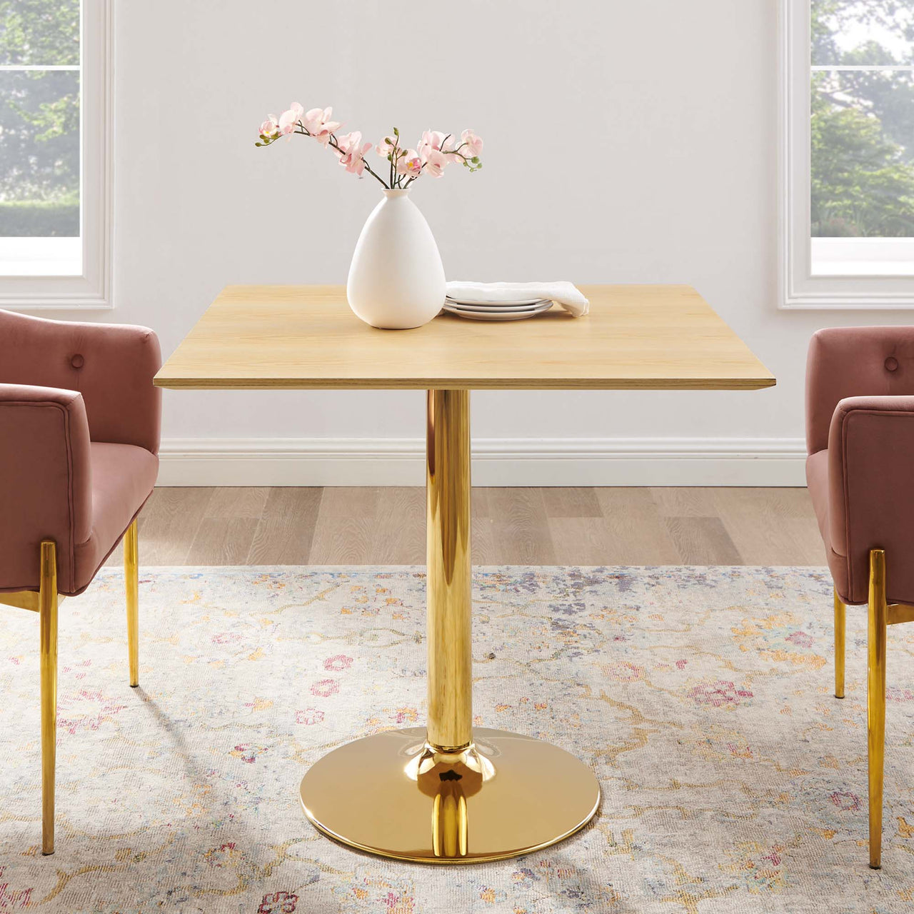 Kavrin Square Dining Table, Medium, Gold & Natural Wood