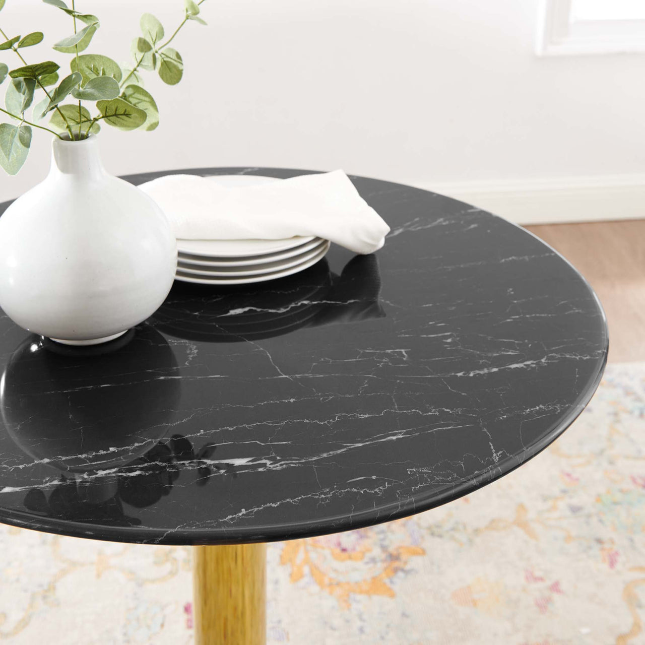 Kavrin Round Faux Marble Dining Table, Extra Small, Gold & Black