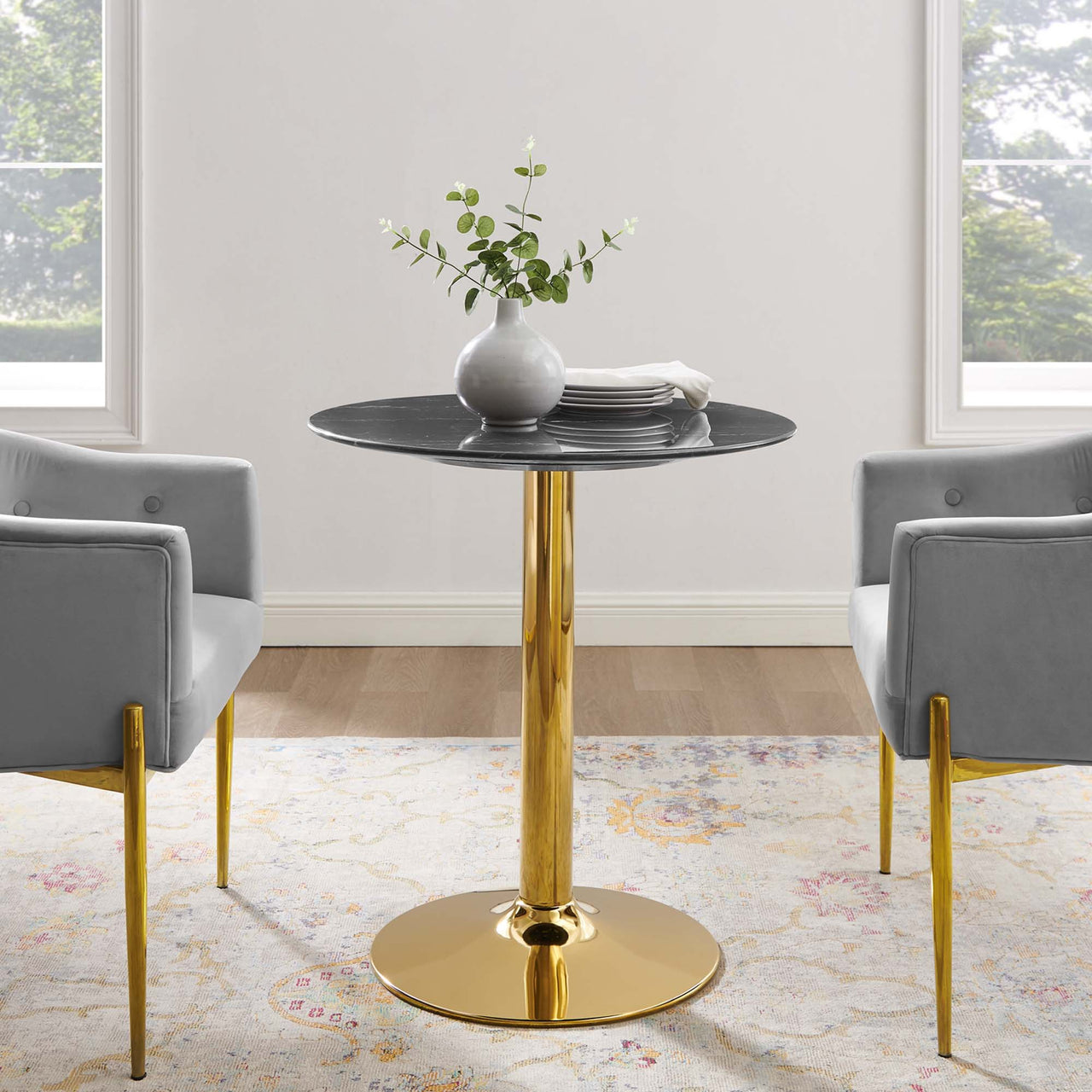 Kavrin Round Faux Marble Dining Table, Extra Small, Gold & Black