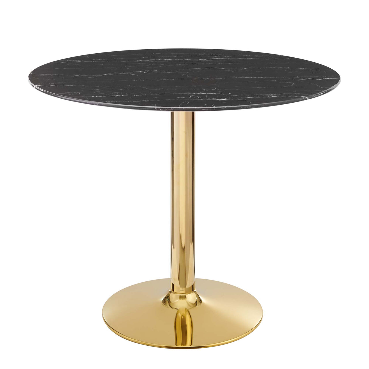 Kavrin Round Faux Marble Dining Table, Small, Gold & Black